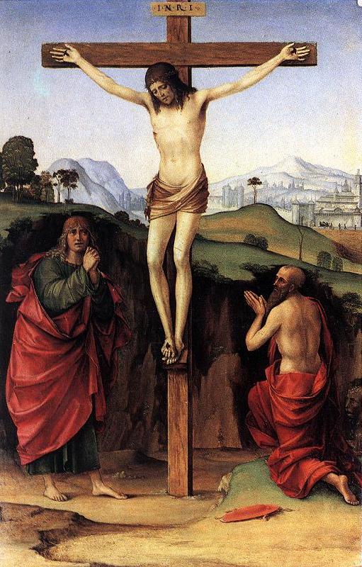 FRANCIA, Francesco Crucifixion with Sts John and Jerome dfh Germany oil painting art